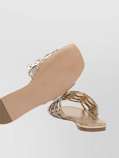 Ferragamo Gold Leather Sandals With Cut-out Design In Pink