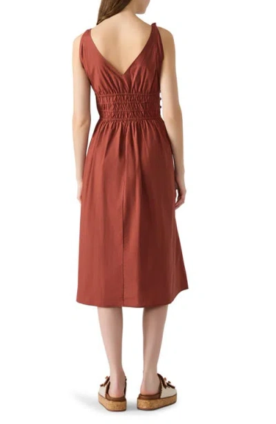 Steve Madden Kassie Bead Detail Smock Waist Cotton Midi Dress In Brown