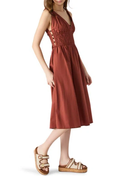 Steve Madden Kassie Bead Detail Smock Waist Cotton Midi Dress In Brown