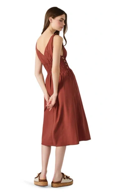 Steve Madden Kassie Bead Detail Smock Waist Cotton Midi Dress In Brown