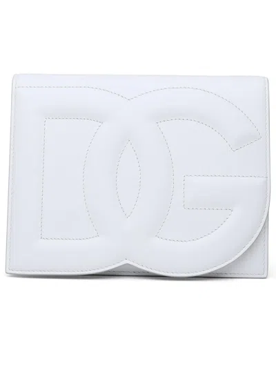 Dolce & Gabbana Quilted Calfskin Leather Crossbody Bag With Adjustable Strap In White