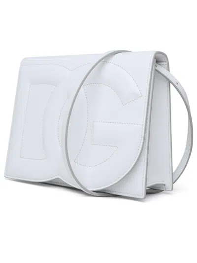 Dolce & Gabbana Quilted Calfskin Leather Crossbody Bag With Adjustable Strap In White