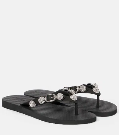 Balenciaga Women Black Rubber Cagole Thong Slippers In Multi