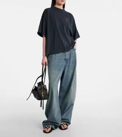 Balenciaga Women Black Rubber Cagole Thong Slippers In Multi