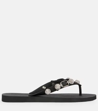 Balenciaga Women Black Rubber Cagole Thong Slippers In Multi