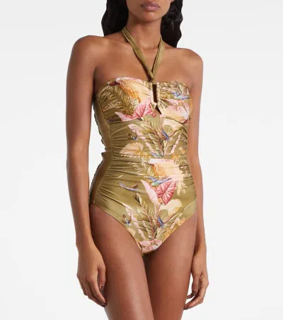 Zimmermann Ascension Wide Link Floral One-piece Swimsuit In Green