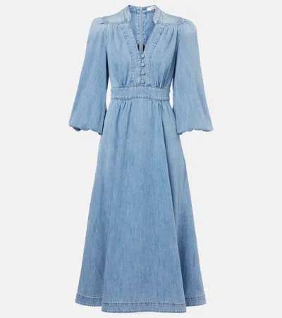 Zimmermann Denim Midi Dress In Blue