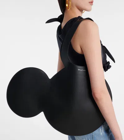 Coperni Mickey Black Handbag With Cut-out Handle And Logo Lettering On The Front In Leather