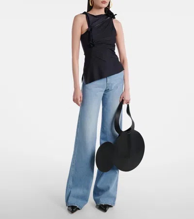 Coperni Mickey Black Handbag With Cut-out Handle And Logo Lettering On The Front In Leather