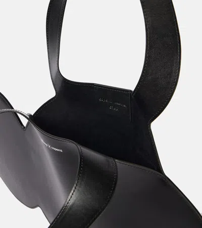 Coperni Mickey Black Handbag With Cut-out Handle And Logo Lettering On The Front In Leather