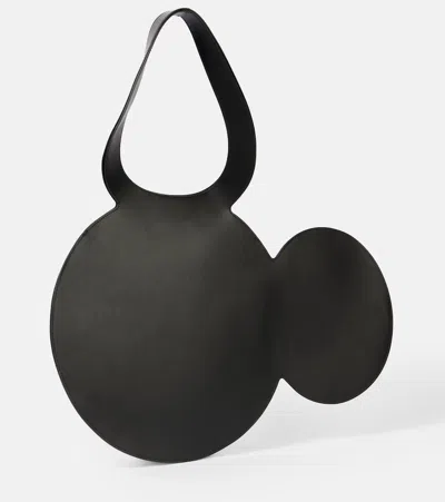 Coperni Mickey Black Handbag With Cut-out Handle And Logo Lettering On The Front In Leather