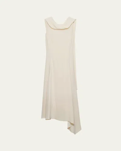 Prada Neck-scarf Backless Cady Crepe Midi Dress In Neutral