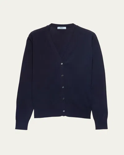 Prada Triangle-patch Buttoned Cardigan In Blue