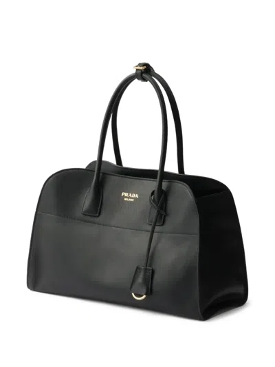 Prada Large Leather Tote Bag In Black
