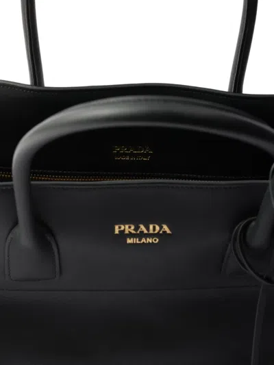Prada Large Leather Tote Bag In Black