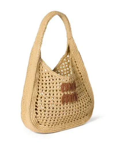 Miu Miu Raffia-effect Woven Hobo Bag In Sand
