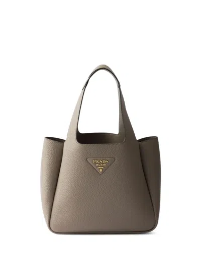 Prada Small Leather Tote Bag In Neutral