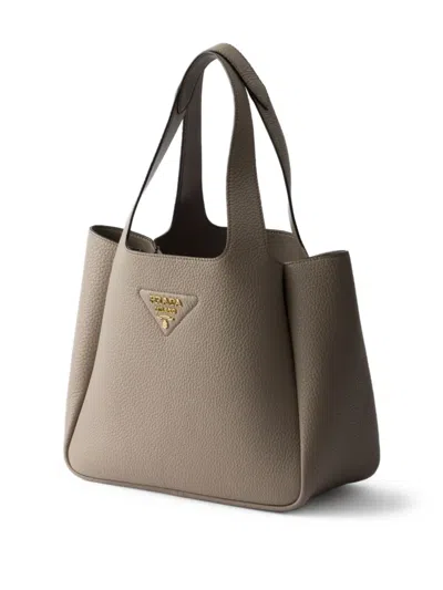 Prada Small Leather Tote Bag In Neutral