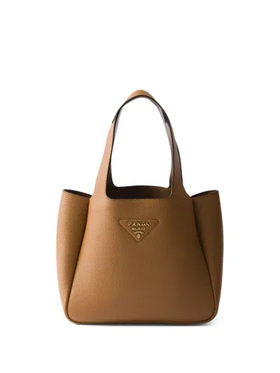 Prada Small Leather Tote Bag In Brown