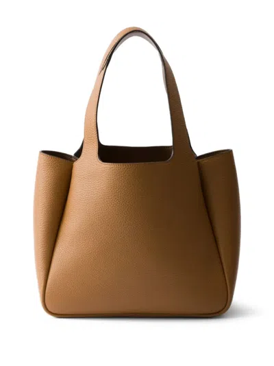 Prada Small Leather Tote Bag In Brown