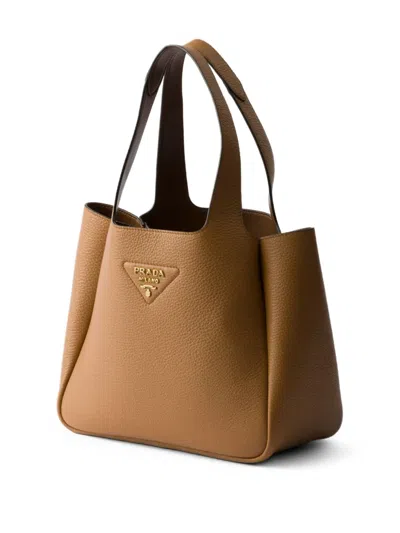 Prada Small Leather Tote Bag In Brown