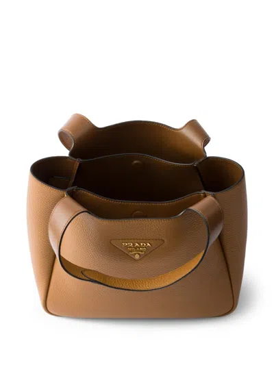 Prada Small Leather Tote Bag In Brown