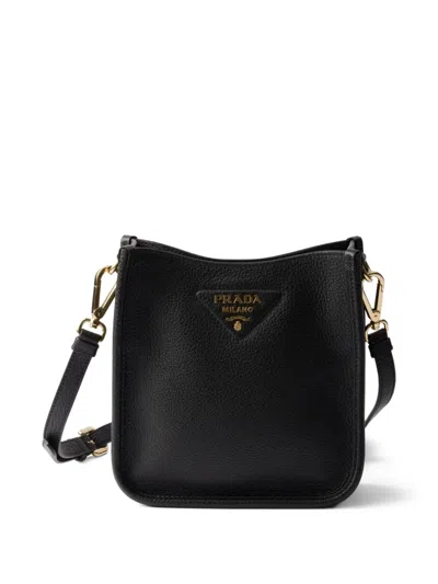 Prada Mini Leather Shoulder Bag In Black