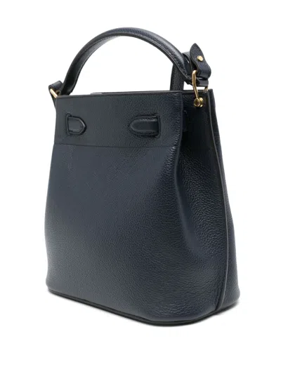 Mulberry Small Islington Black Bucket Bag With Twist Lock Closure In Hammered Leather In Blue