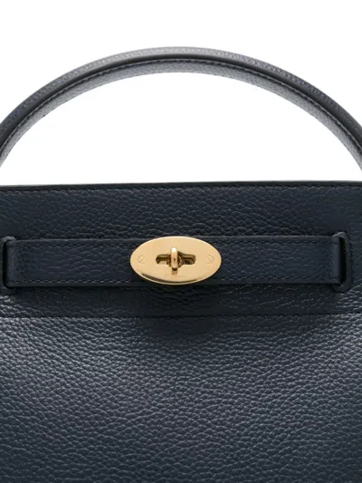Mulberry Small Islington Black Bucket Bag With Twist Lock Closure In Hammered Leather In Blue