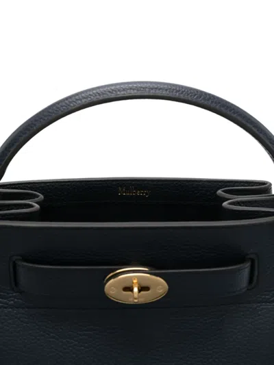 Mulberry Small Islington Black Bucket Bag With Twist Lock Closure In Hammered Leather In Blue