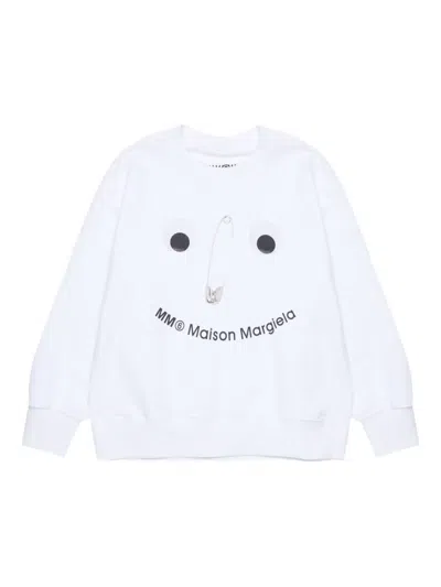 Mm6 Maison Margiela White Sweatshirt For Kids With Safety Pin