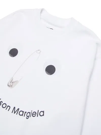 Mm6 Maison Margiela White Sweatshirt For Kids With Safety Pin