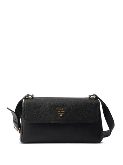 Prada Daino Flap Soft Leather Shoulder Bag In Black