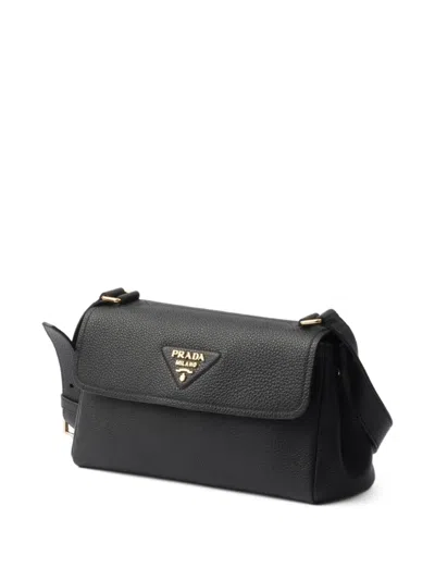 Prada Daino Flap Soft Leather Shoulder Bag In Black