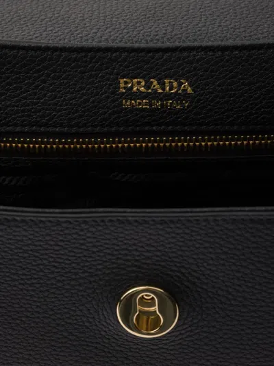 Prada Daino Flap Soft Leather Shoulder Bag In Black