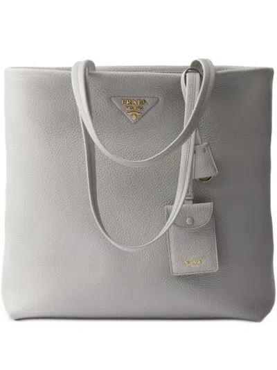 Prada Large Leather Tote Bag In Granite Gray