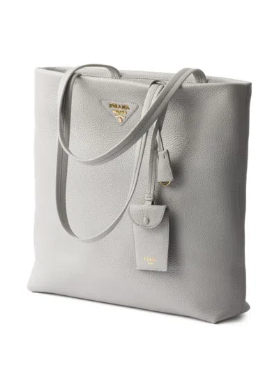 Prada Large Leather Tote Bag In Granite Gray