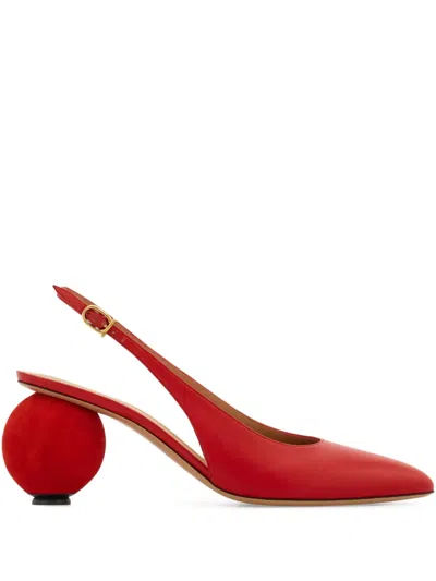 Ferragamo Tessie Leather And Suede Slingback Pumps In Red