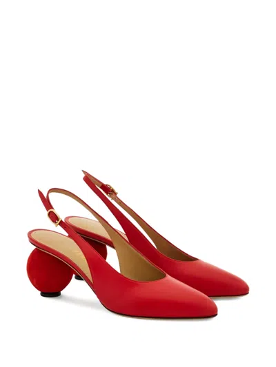 Ferragamo Tessie Leather And Suede Slingback Pumps In Red