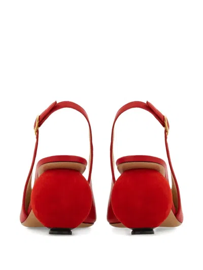 Ferragamo Tessie Leather And Suede Slingback Pumps In Red