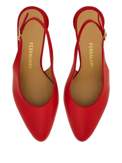 Ferragamo Tessie Leather And Suede Slingback Pumps In Red