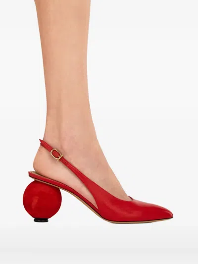 Ferragamo Tessie Leather And Suede Slingback Pumps In Red