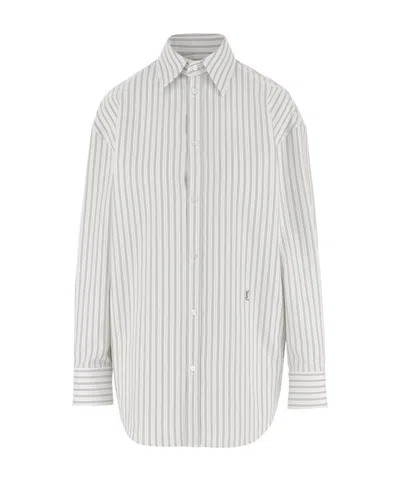 Saint Laurent Striped Pattern Long Sleeves Shirt In Neutral