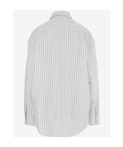 Saint Laurent Striped Pattern Long Sleeves Shirt In Neutral