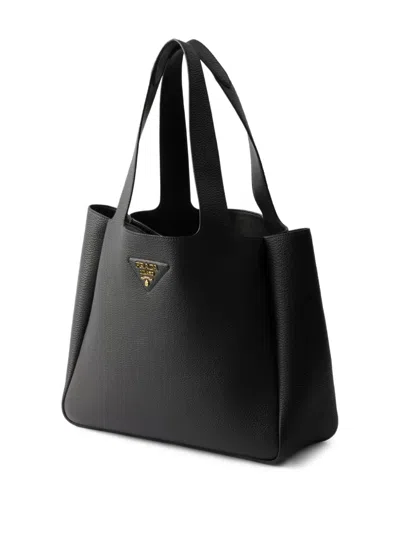 Prada Medium Leather Tote Bag In Black