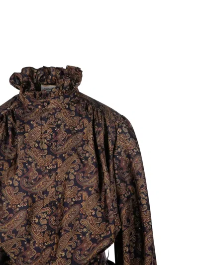 Saint Laurent Paisley Pattern Silk Twill Dress Dresses Brown