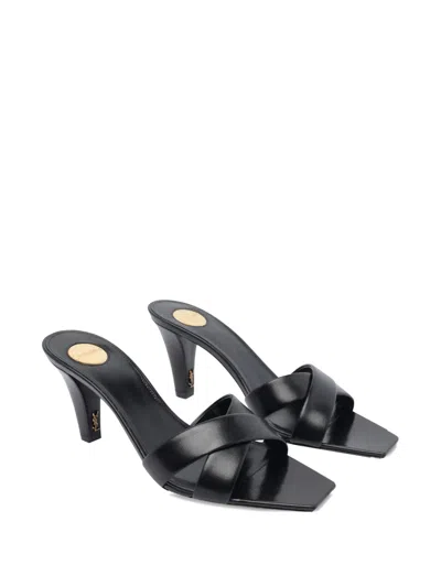Saint Laurent Jill Mules With Square Toe And Cross Strap Design