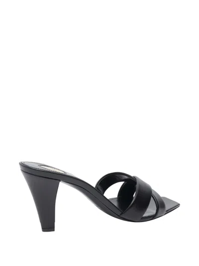 Saint Laurent Jill Mules With Square Toe And Cross Strap Design