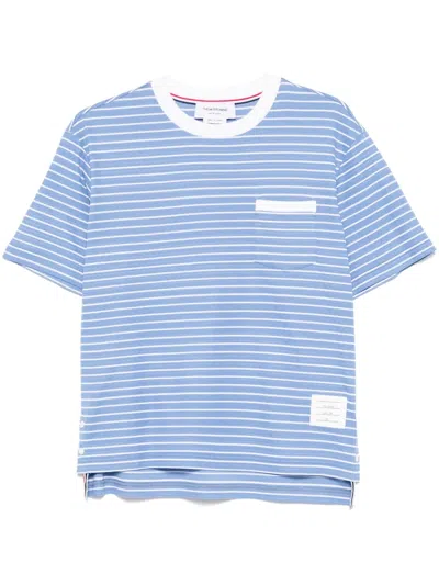 Thom Browne Milano Stripe Short Sleeve Pocket T-shirt In Blue
