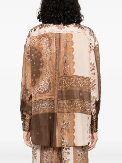 Zimmermann Lucky Manstyle Silk Shirt In Brown